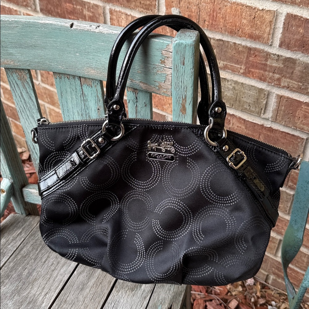 Coach Black Madison Sophia Leather Handbag with Circular Pattern~no Xbody strap